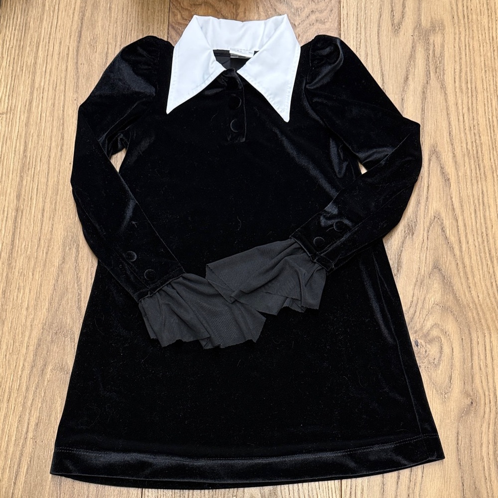 Black Velvet Dress with White Collar